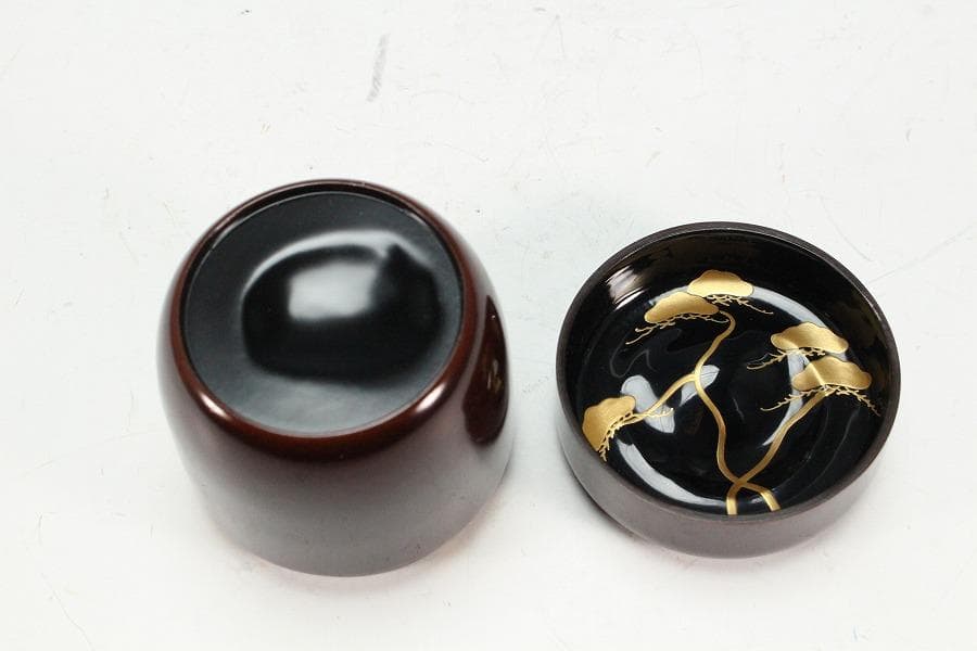 茶道具 竹材 内縁 松竹梅蒔絵 棗 平安 鈴木光入作 共箱 美品K-LC713