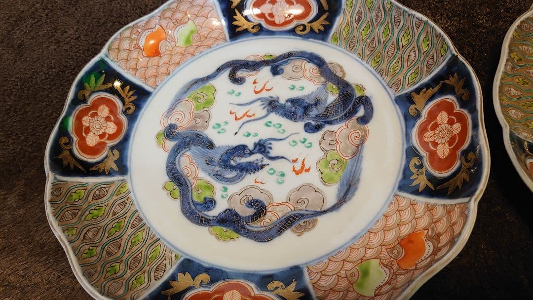 古伊万里　伊万里　大聖寺伊万里　大皿　双龍　小紋　八寸皿　３客