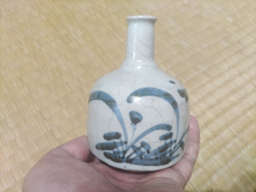 染付　蘭文　小徳利（高11.3cm）220cc　生掛け釉　酒器　無傷