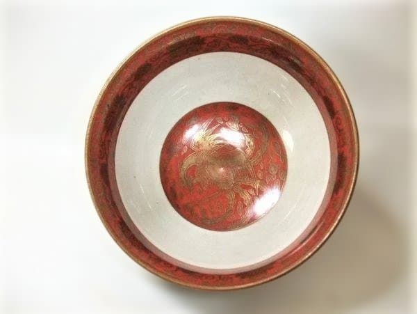 古い 永楽 染付 赤絵 のぞき 唐草文 鳳凰 茶道具 杉保管箱