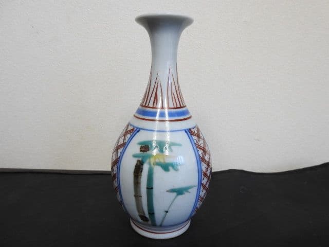 佐吉作　色絵松竹桜花入　共箱　M１４２３