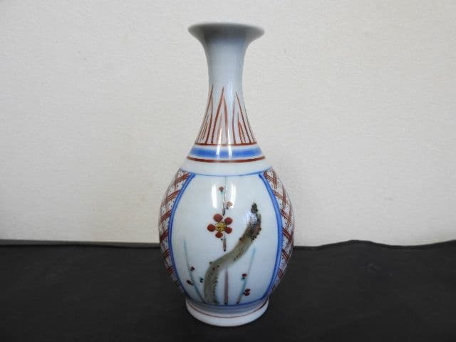 佐吉作　色絵松竹桜花入　共箱　M１４２３