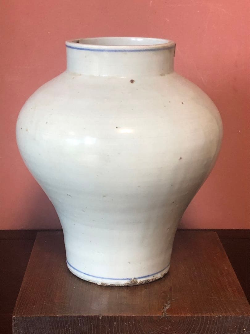 類品の少ない李朝辰砂染付鳳凰文大壷