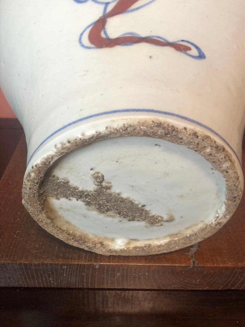 類品の少ない李朝辰砂染付鳳凰文大壷