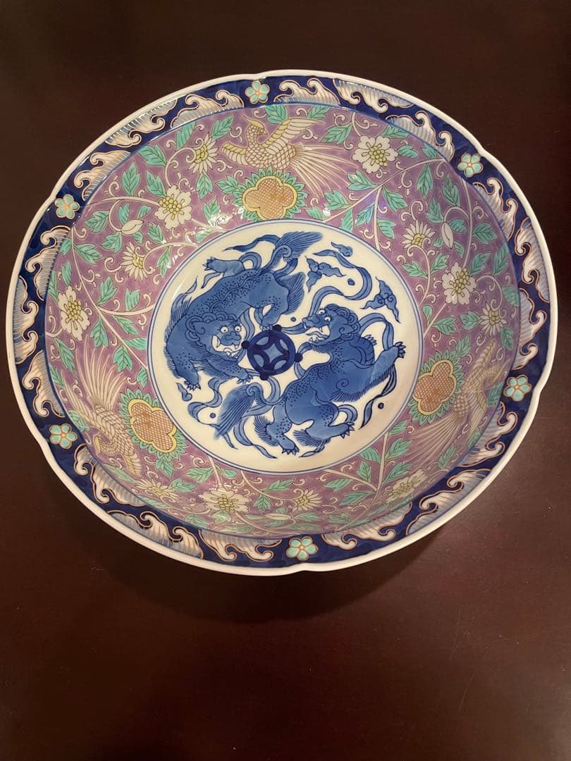 未使用品　有田焼　古伊万里　富貴長春　金彩 花鳥唐獅子 鳳凰　大皿 深皿　唐草