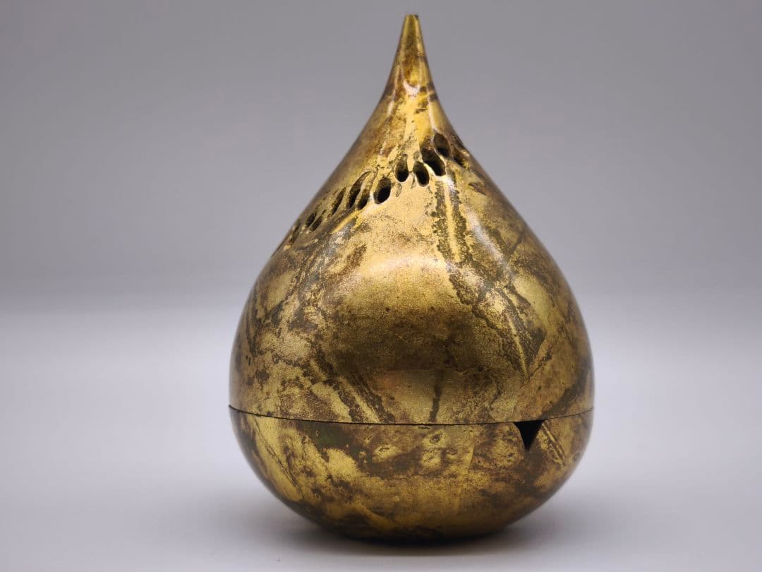 高岡銅器 透かし模様 香炉 真鍮製 金色仕上げ 工芸品 仏具 ヴィンテージ