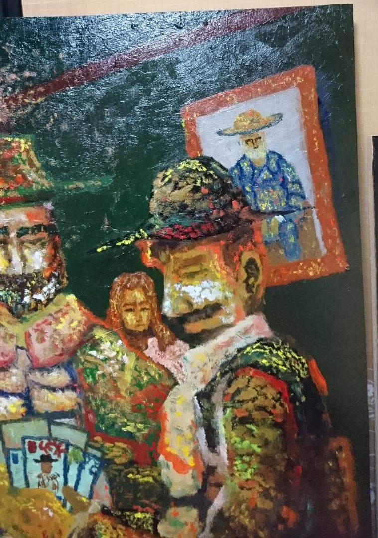 トランプで遊ぶ人たちII   油絵   ※肉筆