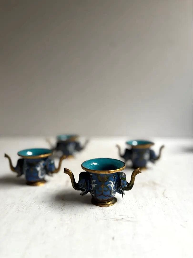 854 コレクション ヴィンテージ 七宝焼 ミニチュア 象のティーセット 景泰藍