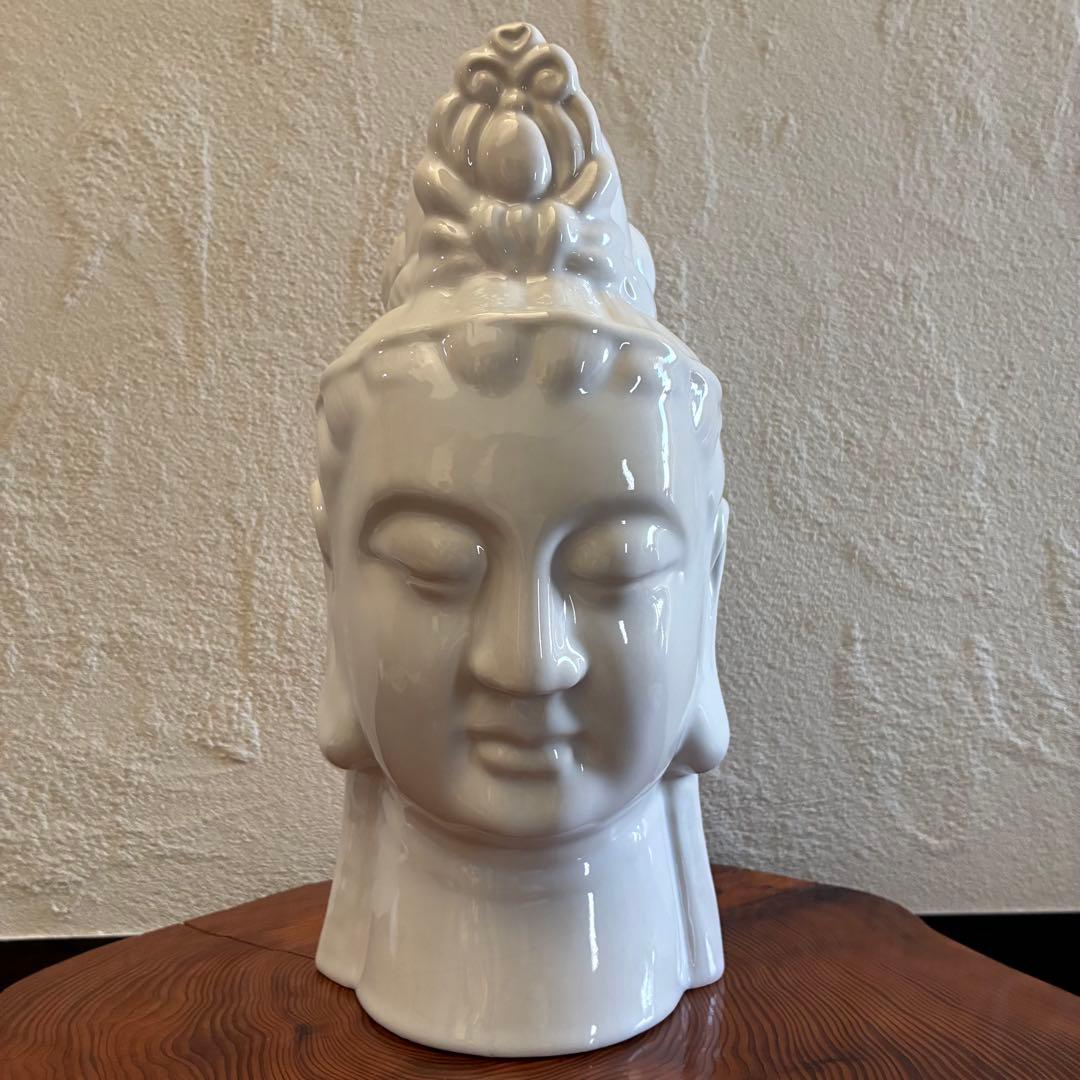 ✴︎ヴィンテージ✴︎古美術　台湾製　白磁　観音様　仏頭　高さ約33cm