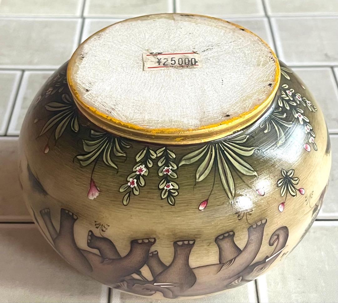 定価25,000円 手描き 象細密図 大理石 小物入 金彩仕上げ マハラジャ様式