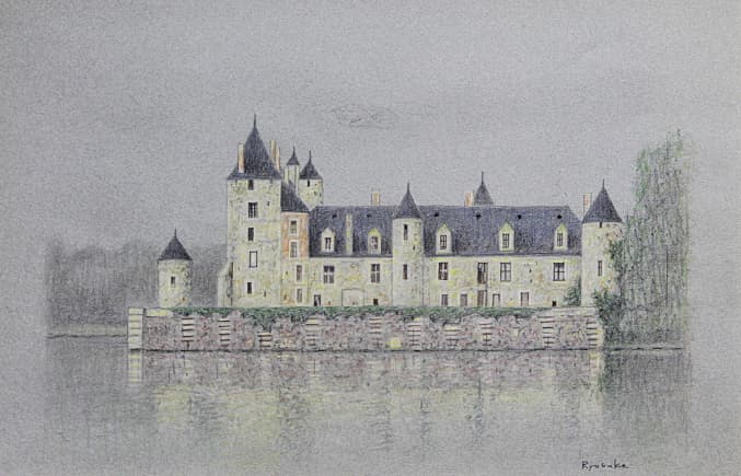 西村龍介【湖城】 原画 パステル 10号