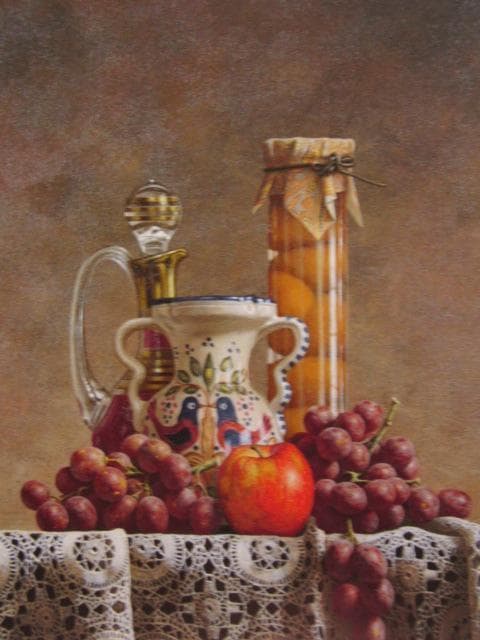 岩戸敏彦、紅玉と葡萄、希少画集画、新品高級額・額装付、状態良好