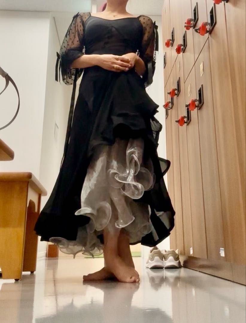 社交ダンス ドレス 石ナシ used サイズS 黒 ブラック