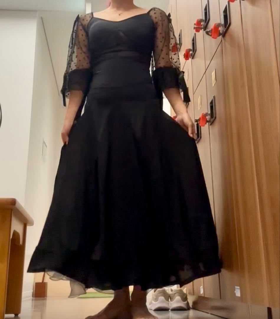 社交ダンス ドレス 石ナシ used サイズS 黒 ブラック