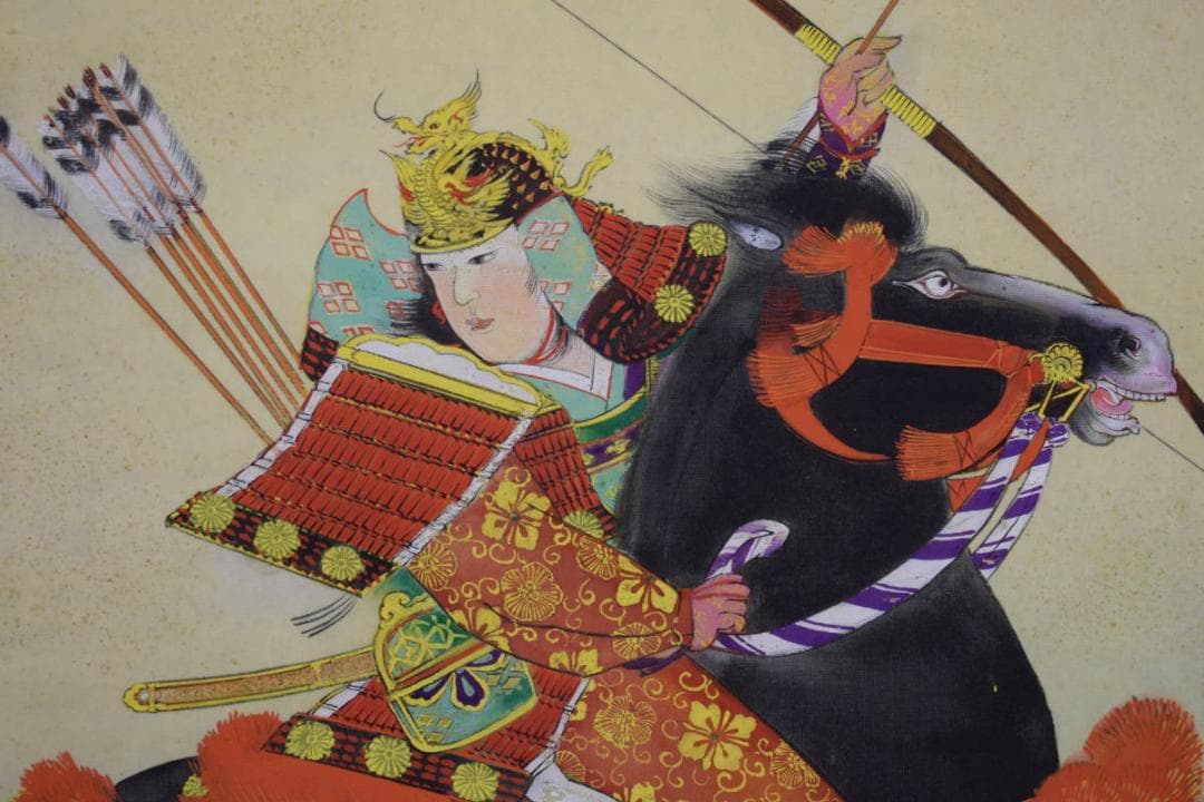 真作/世良正/墨山人/武将図/金泥/桐共箱付/布袋屋掛軸HH-800