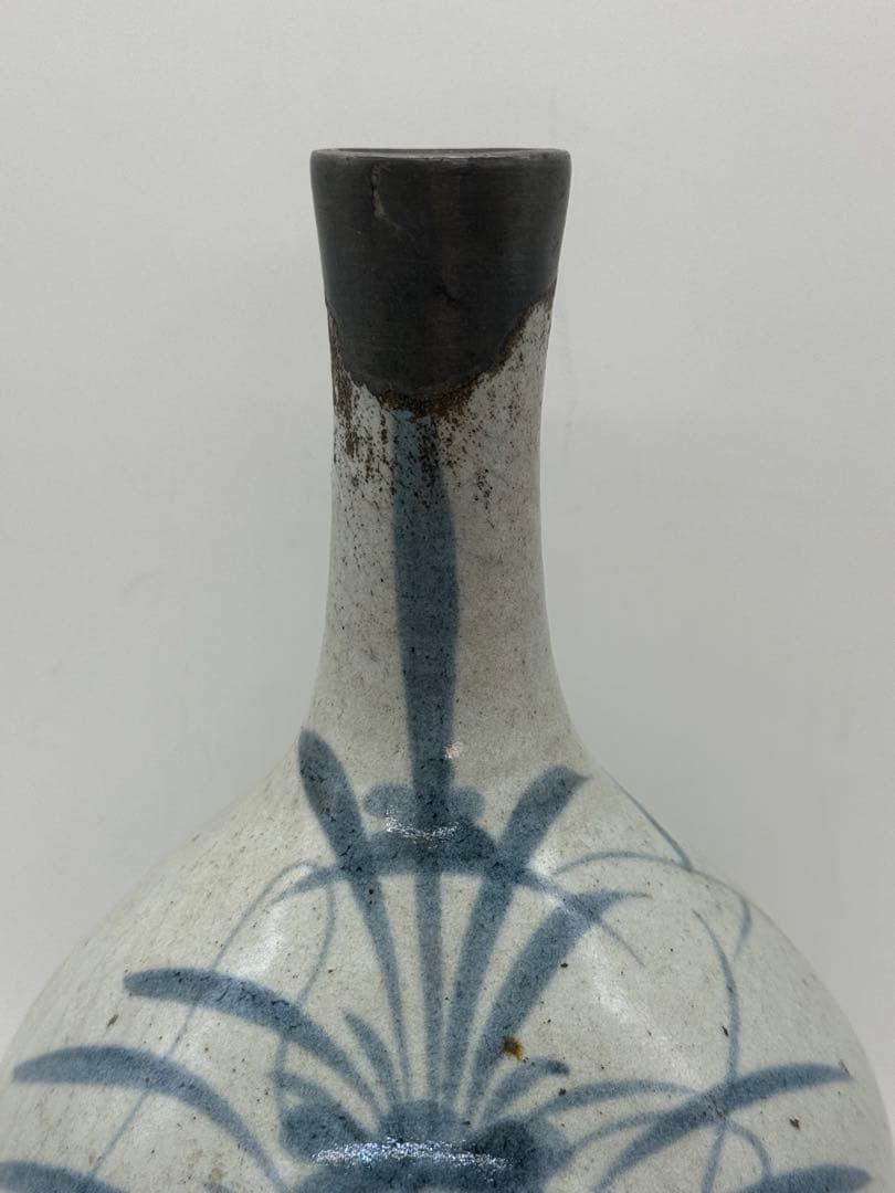 古伊万里　染付　鶴首瓶　染付草花紋　送料込み260202