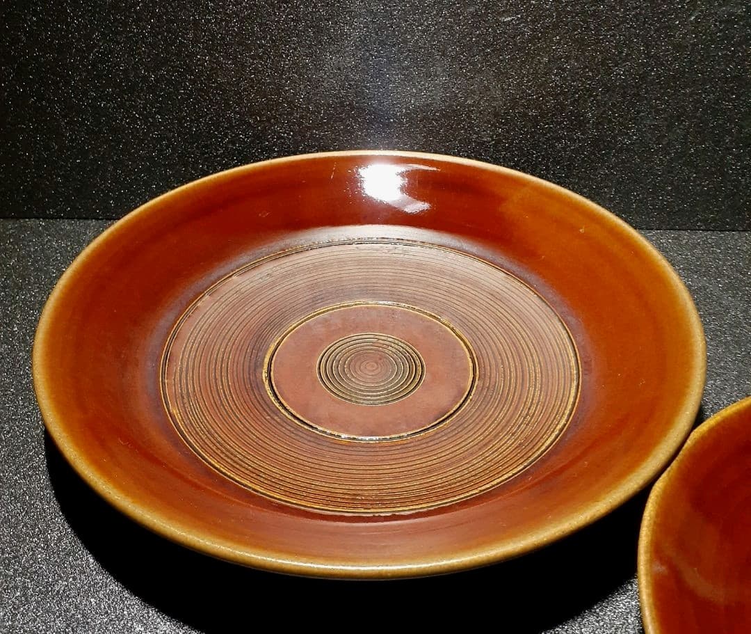 大樋焼　十一代大樋長左衛門　大樋年雄銘　飴釉　菓子皿　大小2客　共箱　茶道具