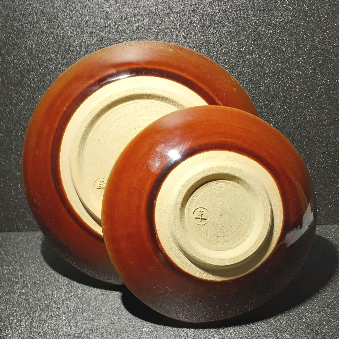 大樋焼　十一代大樋長左衛門　大樋年雄銘　飴釉　菓子皿　大小2客　共箱　茶道具