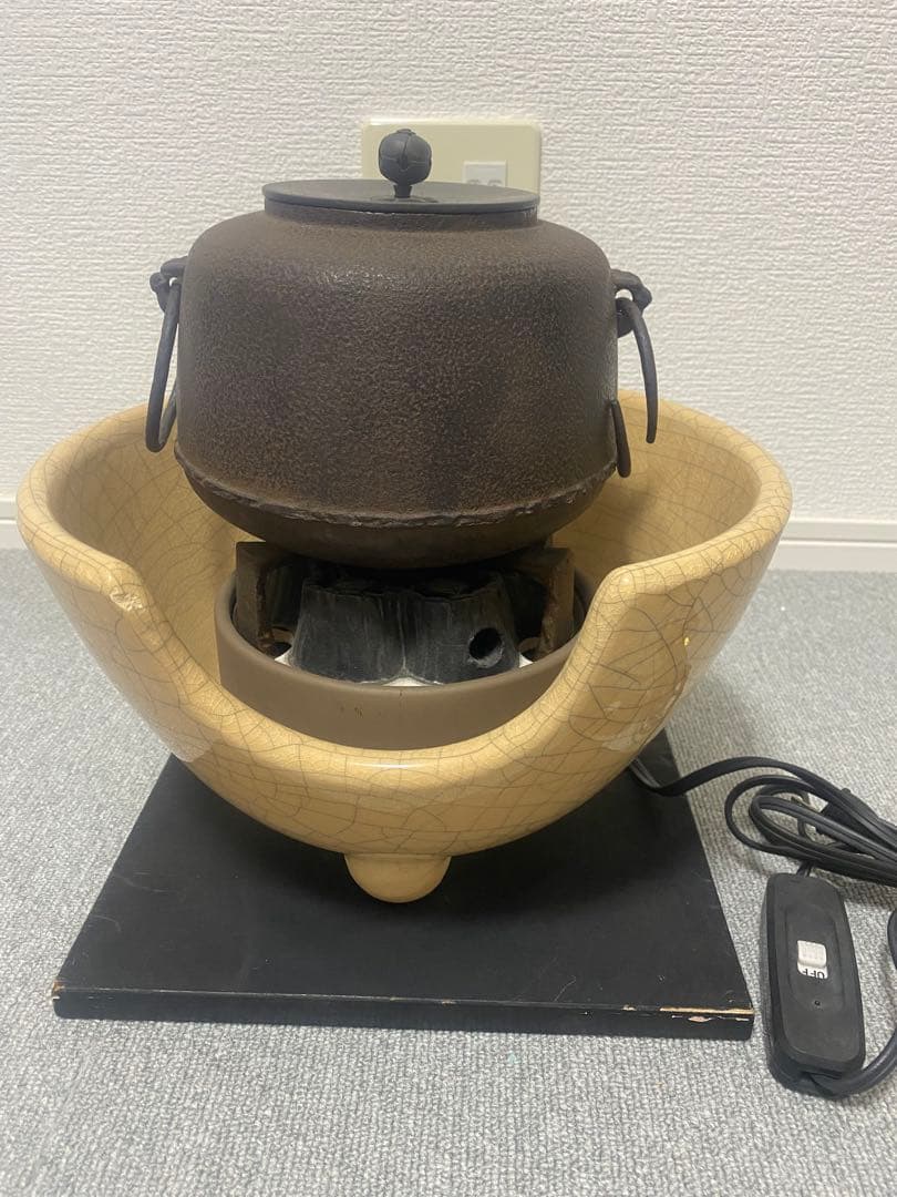 創巧野々田 風炉型電熱器とあじろ鉄 茶釜 セット