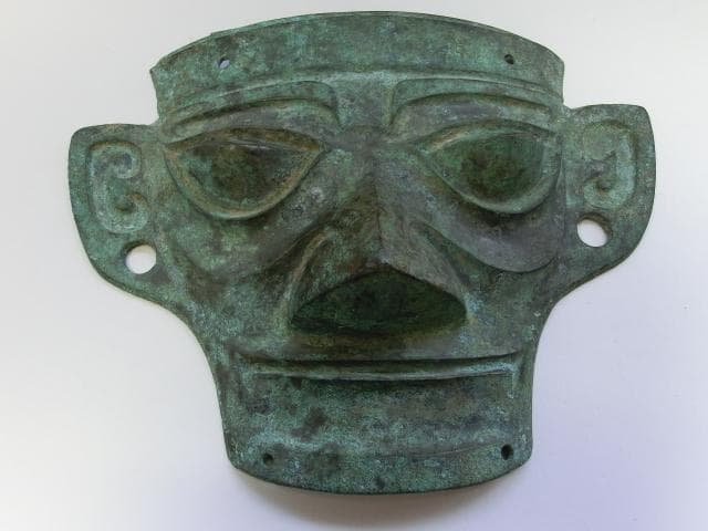 仮面■中国古代祭祀土坑出土 古青銅人顔面 発掘品 お面 超希少品 古玩 唐物■