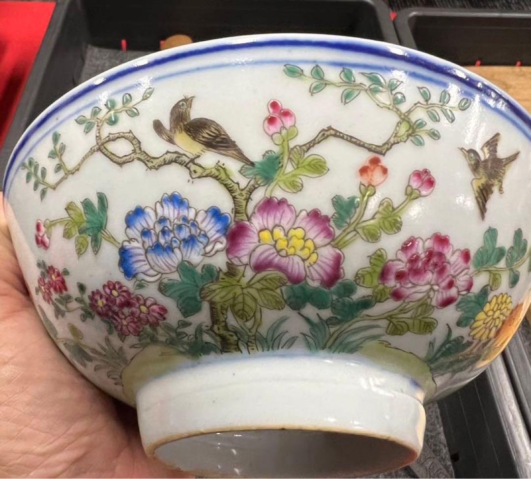 【倉庫整理品】中国古美術　清時代五彩花卉文茶碗【大清光緒年製】在銘/BL:0-7