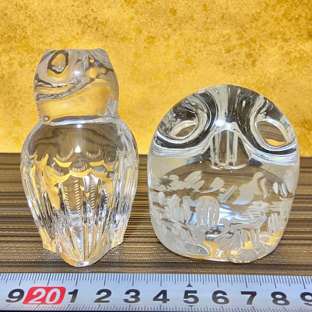 マイセン　ガラス　フクロウ　セット　置物　サイン刻印　透明グラス　Meissen