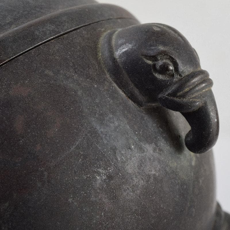 中国　古銅　象摘三つ足香炉　T90刻印　象香炉　二点まとめて　U　R9396