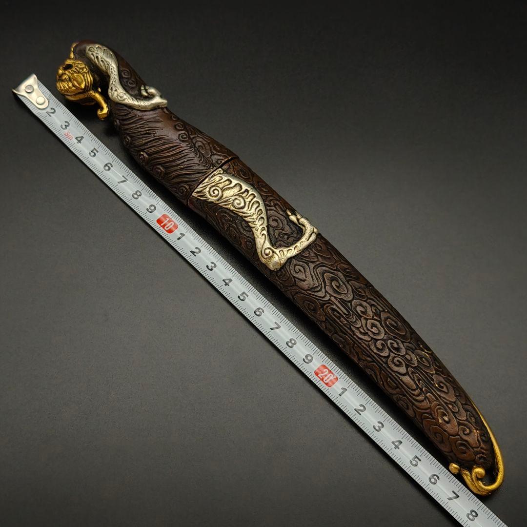 銅製刀装具　柄鞘拵え　獣図　絵金銀　金工品　細工　刀装具