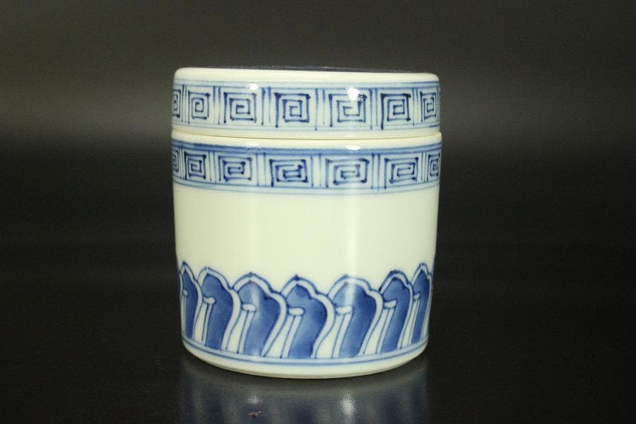 青花 蓋物 人物風景紋(メ1133)