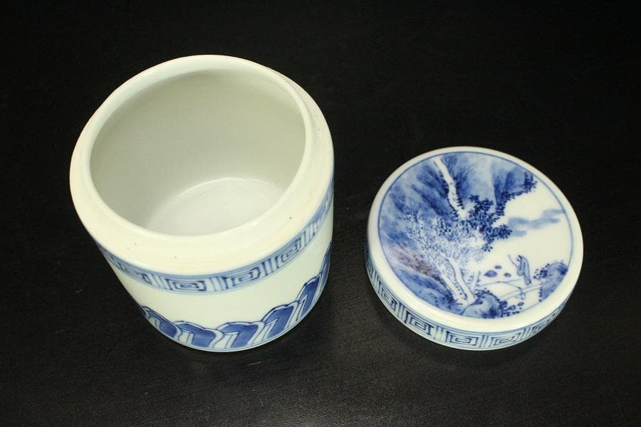 青花 蓋物 人物風景紋(メ1133)