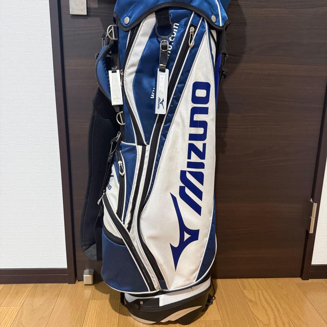 Mizuno スタンド式 キャディバッグ ゴルフバッグ 青/白