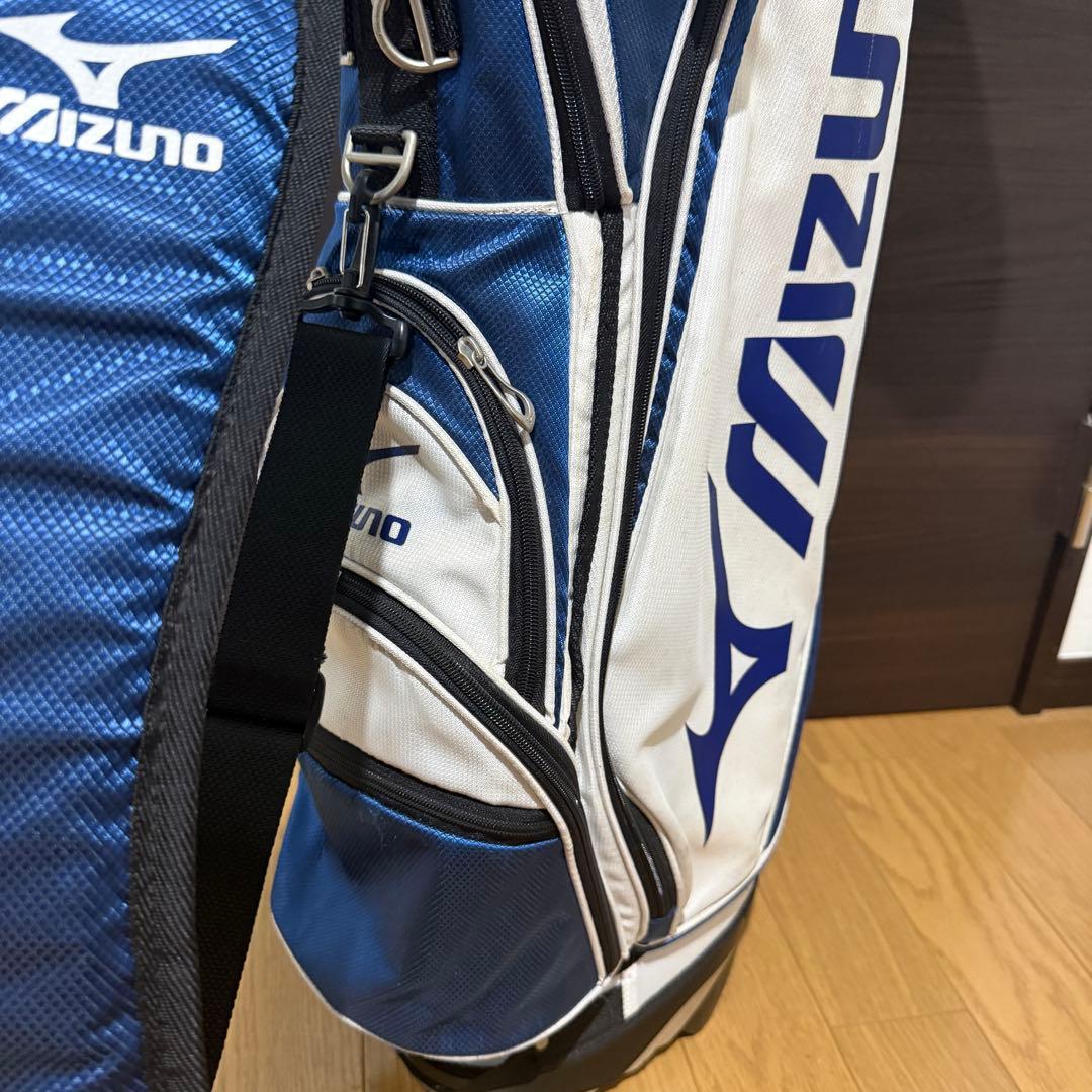 Mizuno スタンド式 キャディバッグ ゴルフバッグ 青/白