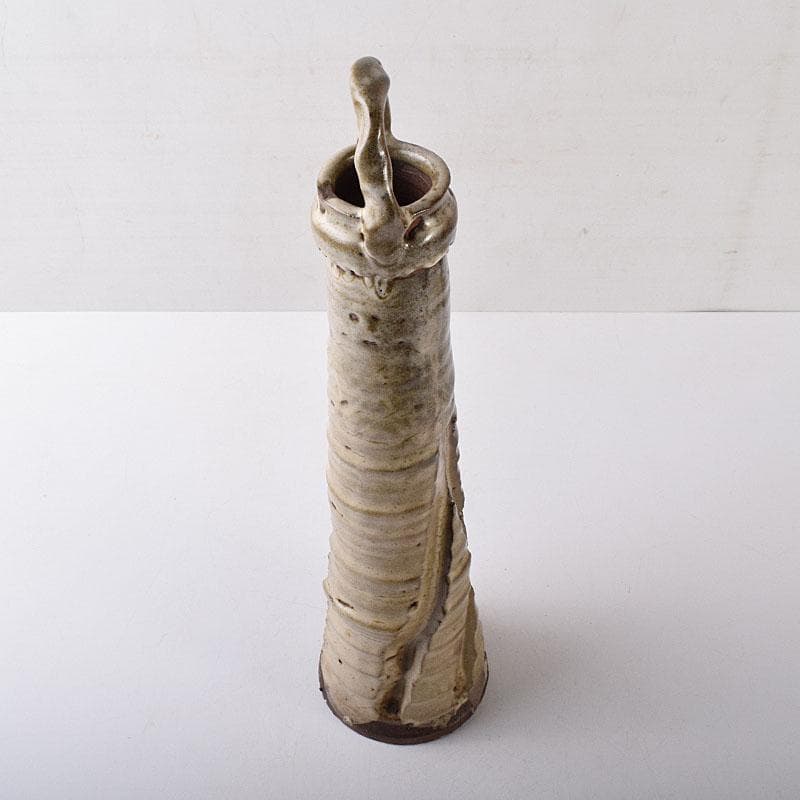 薩摩焼　古薩摩　大へら持ち手付　細長花生　花瓶　時代箱　M　R8727