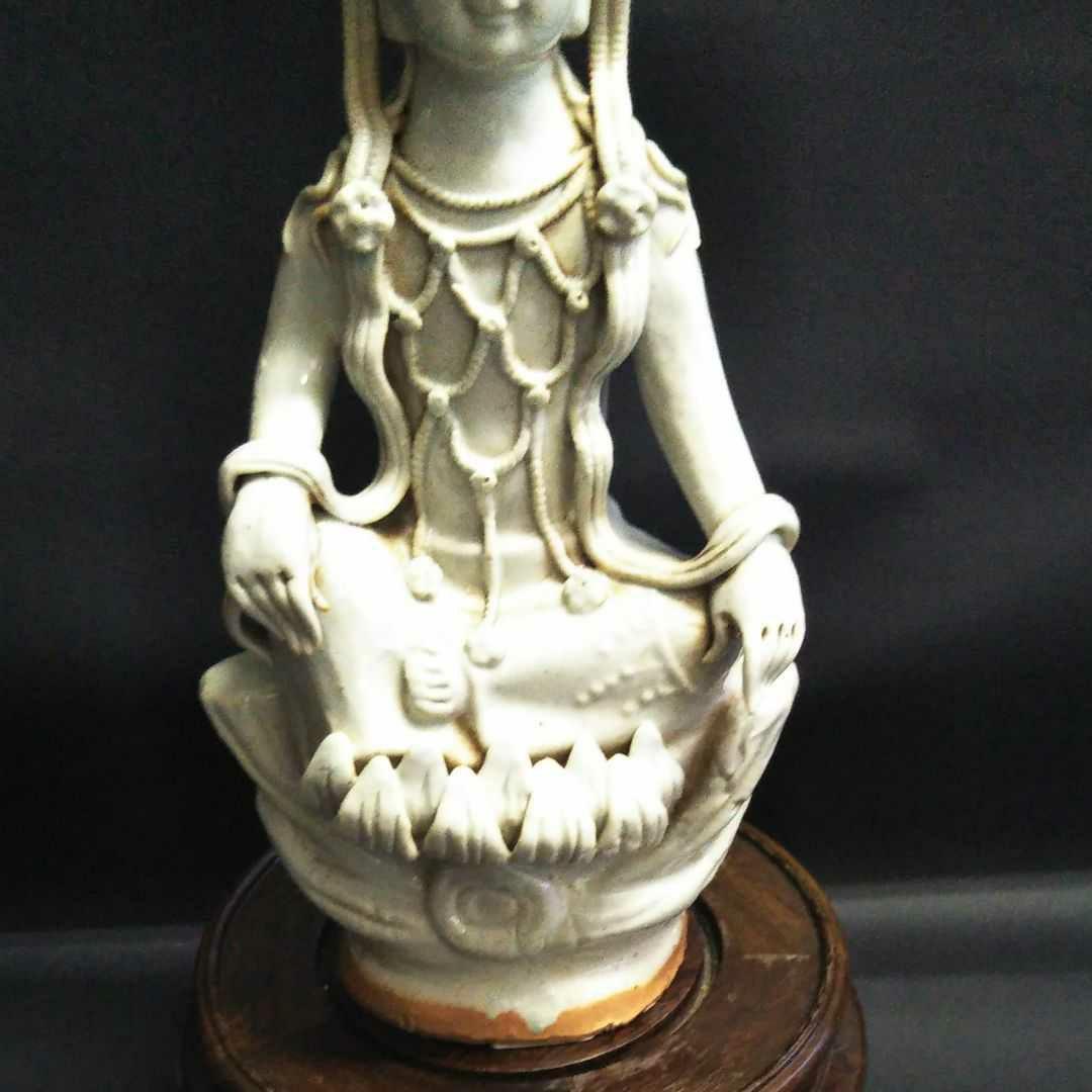 ※中国古美術/明代/青白磁聖観音菩薩座像/