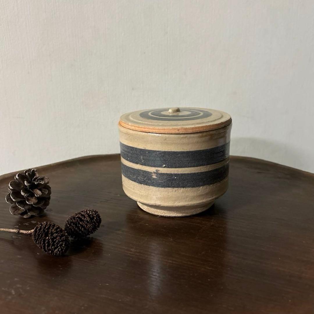 アンティーク輪線文　蓋物　古瀬戸　花器　古道具　骨董　検:白洲正子　秦秀雄　李朝