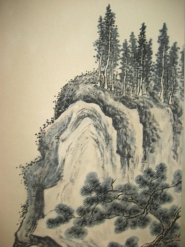 掛中国美術 近代の書画家 「張大千 花図」 書画立軸