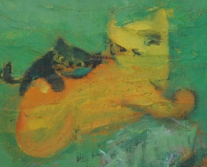 油絵 菅家令子 絵 絵画 インテリア uF6-071219 猫たちと犬たち