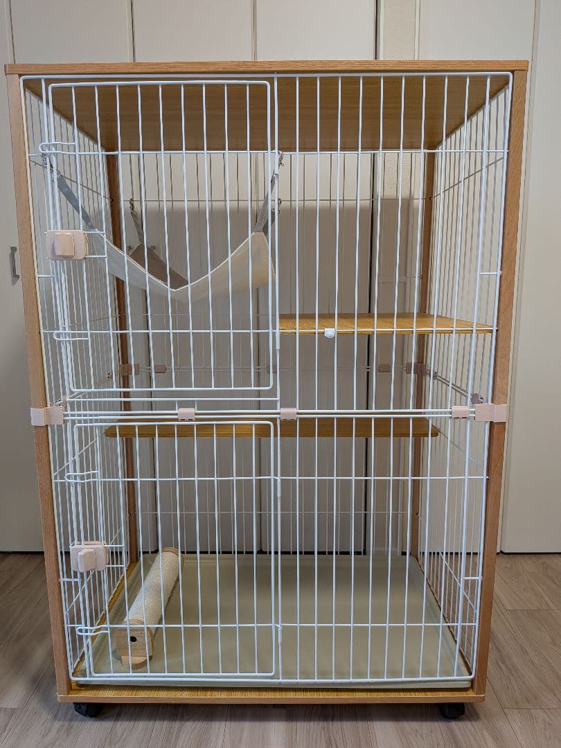 キャットケージ 木製フレーム 猫壱つめとぎポール付