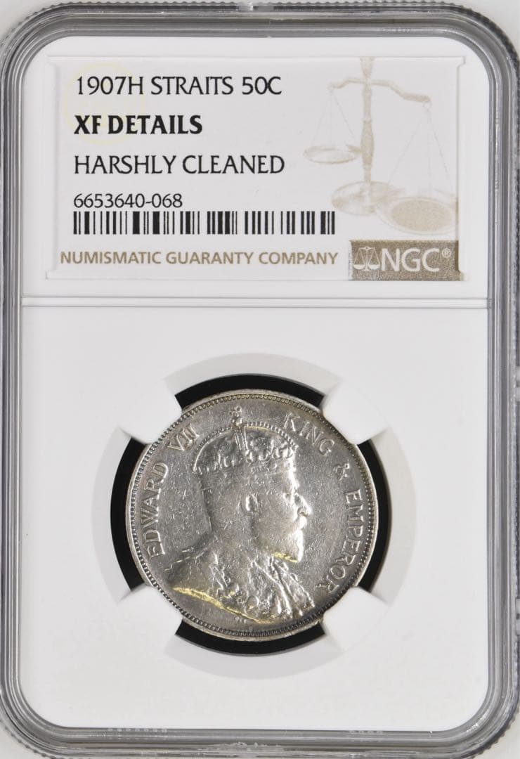 1907H-英領海峡植民地 エドワード7世 50セント銀貨 NGC認証