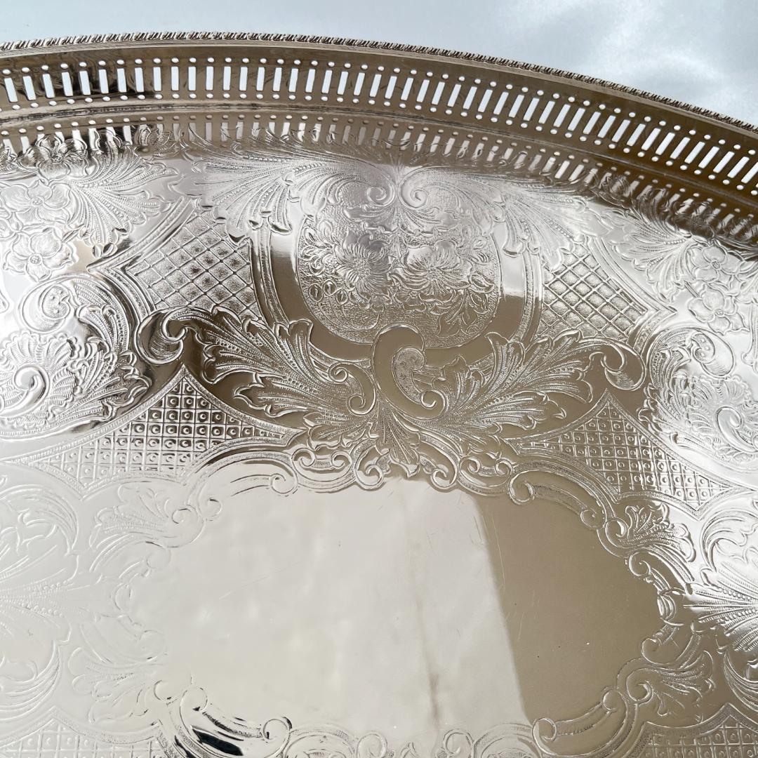 【英国】 ギャラリートレー オーバル型 45cm 【シルバープレート】大盤