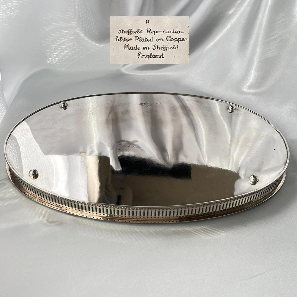 【英国】 ギャラリートレー オーバル型 45cm 【シルバープレート】大盤