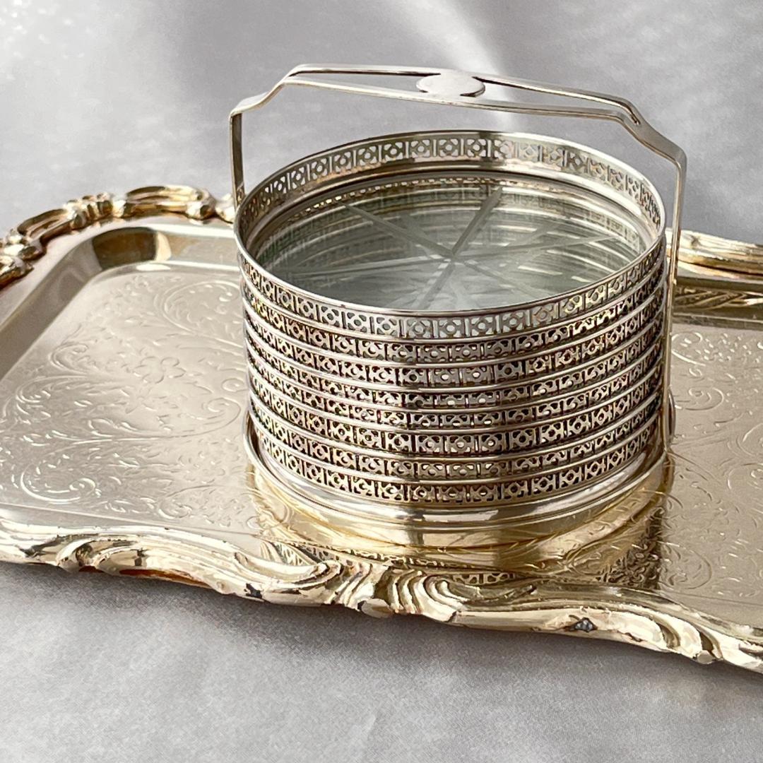 【Webster】【純銀/ガラス】透かしのコースター 8枚 スターリング