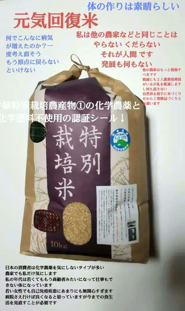 認証がないと普通の米 ７年産コシヒカリ元気な玄米10kg 特栽① 化学農薬不使用