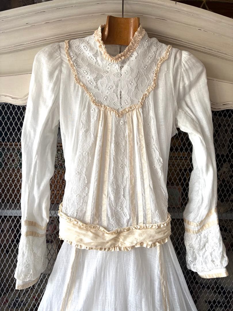 フランスアンティーク　ティードレス　デイドレス　ヴィクトリアン　エドワーディアン