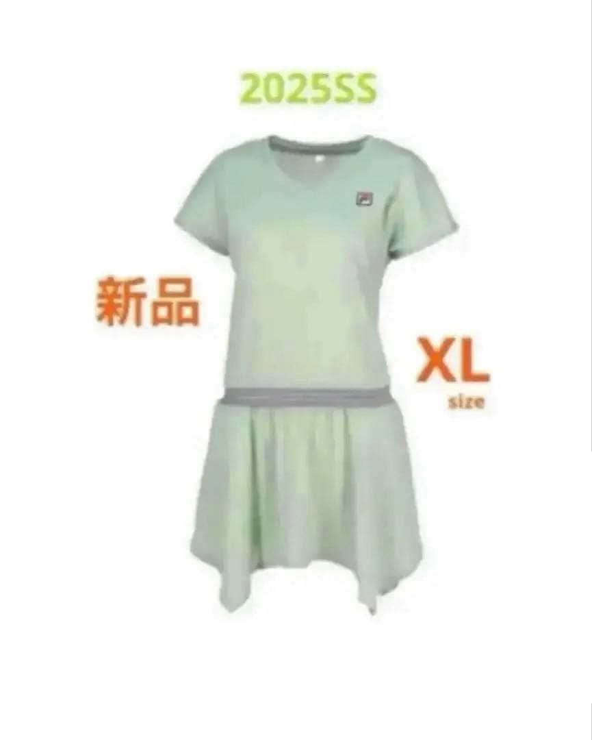 No.485 FILA アシメ裾が軽快な涼し気ワンピース☆モスグリーン☆