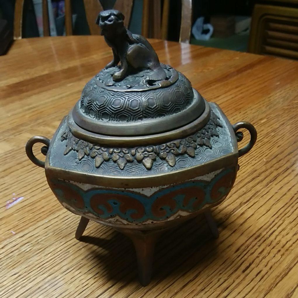 香炉四本足青銅七宝焼き