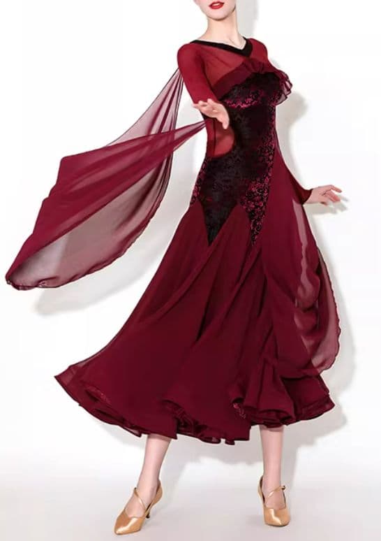 社交ダンスドレス ボリューム スタンダード モダン オーダーメイド レッド