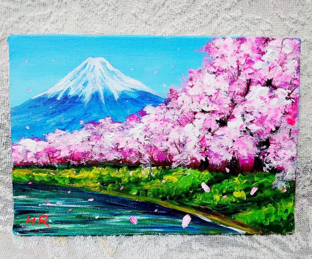 油絵 絵画【桜の富士山】