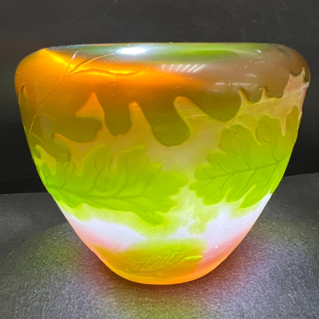 エミール・ガレ　第二期工房酸化腐食彫花入　木箱　幅約14㎝東Y8-0130☆1F