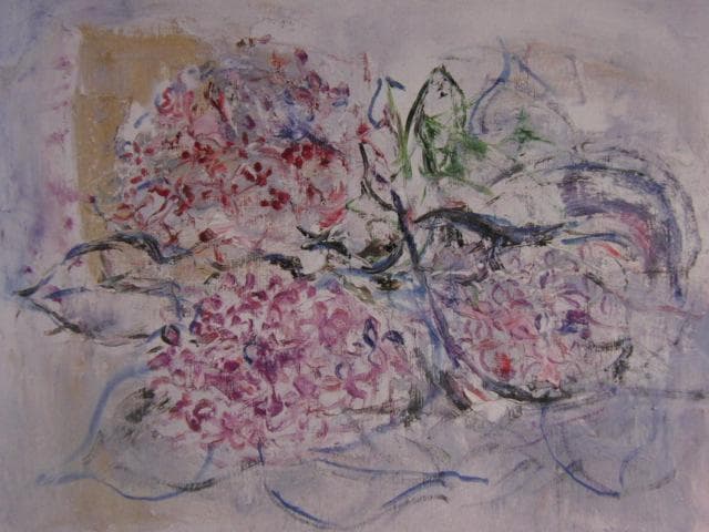 園山幹生、コンポジション（あじさい）、希少な画集より、新品高級額、額装付